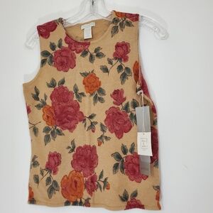 Deane & White 100% Lambswool Brown Floral Vest, Size PS